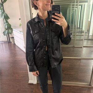 Good American Black Leather Button Up